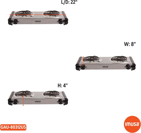 Imusa USA GAU-80312US Electric Double Burner 1750-Watts, Stainless Steel