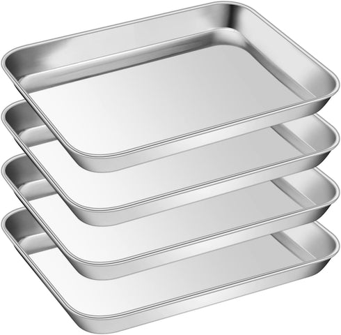 P&P CHEF Stainless Steel Toaster Oven Pan Set, 4-Pieces Mini Baking Pans, Rectangle 9 x 7 Inches