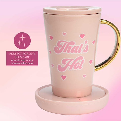 Paris Hilton Electric Mug Warmer Set, 14-Ounce Ceramic Mug with Lid, Heat Sensitive Color Changing Design