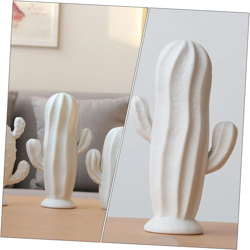VOSAREA Ceramic Cactus Figurine Minimalist Cactus Statue Jewelry Holder Centerpiece Ornament for Home Office Decor