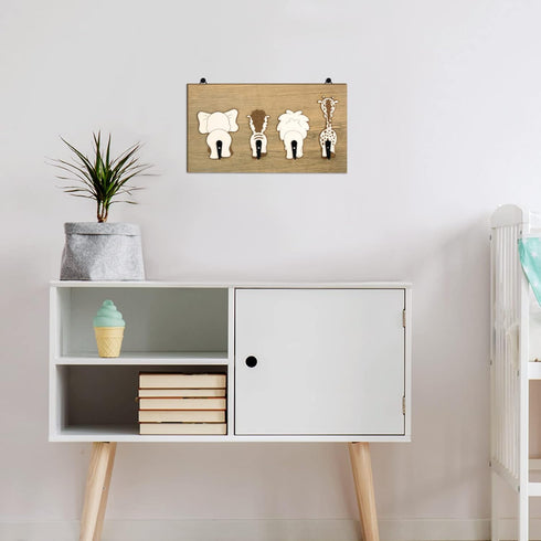 Yookeer Safari Animal Wall Hooks Kids Coat Hooks Wooden Safari Jungle Baby Nursery Wall Decor Decorative Elephant Lion