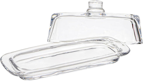 Set 2 2-Piece Hedume of Glass Butter Dish with Handled Lid, Classic Clear Design Butter Keeper, Food Safe