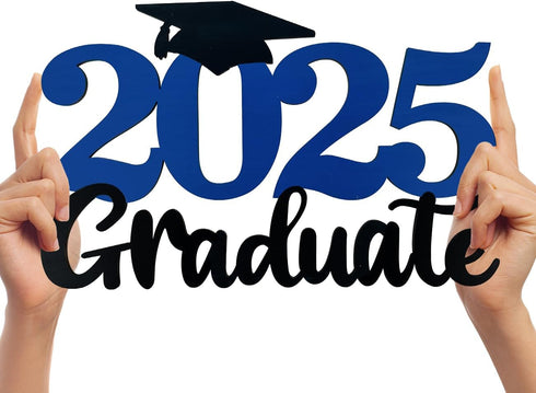 2025 Graduation Party Decorations Wooden Sign, Blue Class of 2025 Photo Booth Props for Graduation Party Supplies