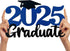 2025 Graduation Party Decorations Wooden Sign, Blue Class of 2025 Photo Booth Props for Graduation Party Supplies