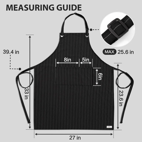 ROTANET Stripe Stretch Apron for Men and Women, Adjustable Bib with 2 Pockets for Kitchen Cooking
