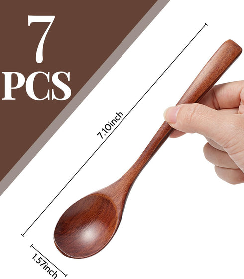 7 Pcs Wooden Spoons for Eating, Small Serving Spoon for Honey, Tea, Coffee, Soup Wood Teaspoons for Cooking, Mixing