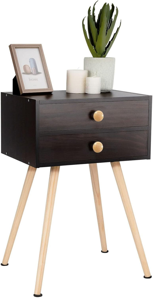 Giantex Mid Century Modern Nightstand, 2-Drawer Bedside Tables with 4 Solid Wood
