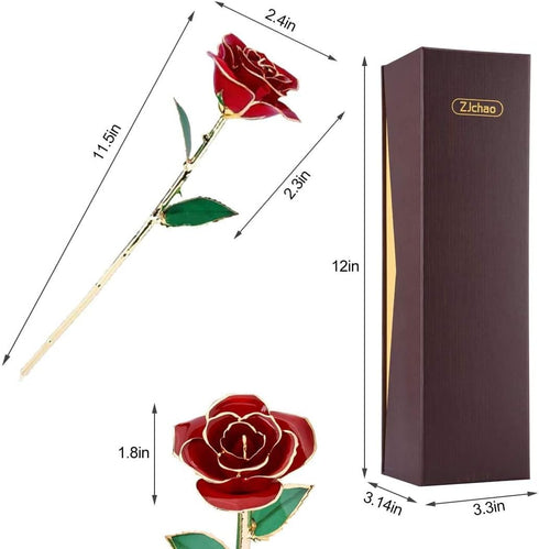 24K Red Rose Christmas Gift, Eternal Love Real Gold Plated Rose Flower, Romantic Present for Wife, Mom, Grandma,