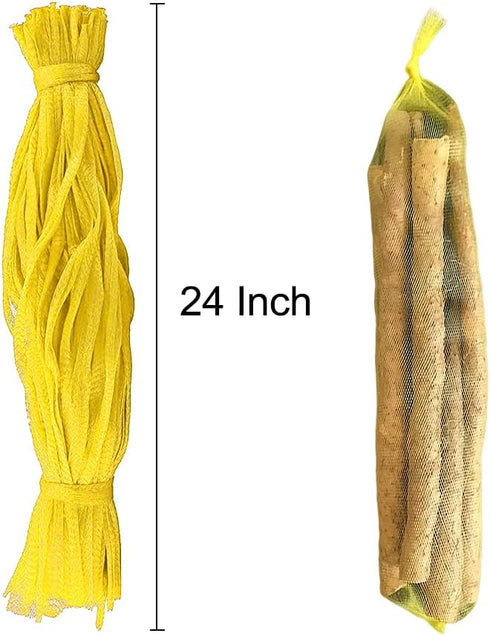 TEMUCY 24 Inch (Yellow-100PCS) Plastic Mesh Produce Bags, Seafood Boil Bags for Crawfish Crab Shellfish Cooking