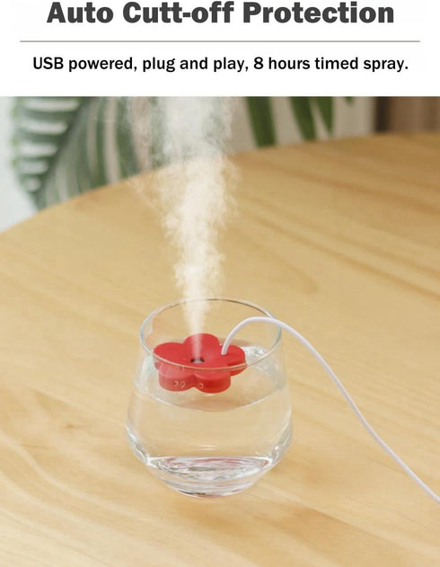 Small Flower USB Humidifier, Creative Mini Ultrasonic Fogger for Home Bedroom Office Desk (Blue+Red)