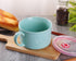 WHJY 30oz Ceramic Bowl with Lid and Handle for Soup, Instant Noodles, Modern Style, Heat Preservation Handle - Blue