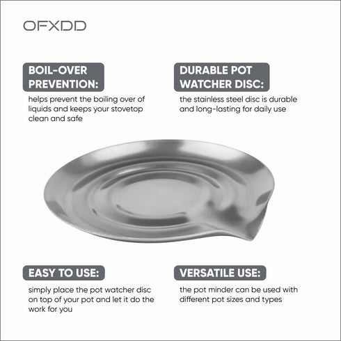 Pot Minder - Stainless Steel Pot Watcher Disc for Boil Over Prevention in Kitchen Pots (2 Pcs)