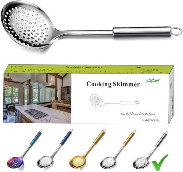 Berglander Stainless Steel Skimmer, Cooking Strainer Spoon, Slotted Spoons for Kitchen