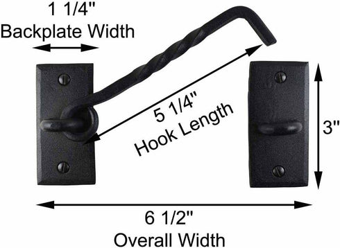 Renovators Supply Manufacturing Hook and Eye Latch, 6.5 in. Black Wrought Iron Door Lock with Hardware