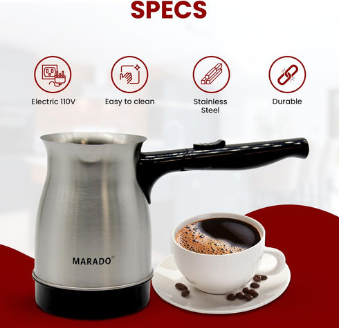 Marado Arabic/Turkish Foldable Portable Electric Coffee Pot, Stainless Steel, up to 5 cups