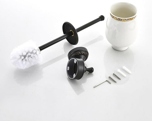 Oil Rubble Bronze Brass Bath Toilet Brush Holder Set, Wall Mounted Black Bathroom Hardware Accessories