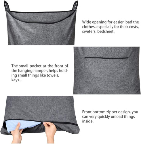 Hanging Laundry Hamper, Over the Door Laundry Bag with Hooks, 36x22 Inch Pop Grey Collector