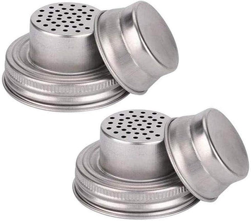 2-Pack Mason Jar Shaker Lids, Compact Stainless Steel Screw Top, Silver, Dishwasher Safe