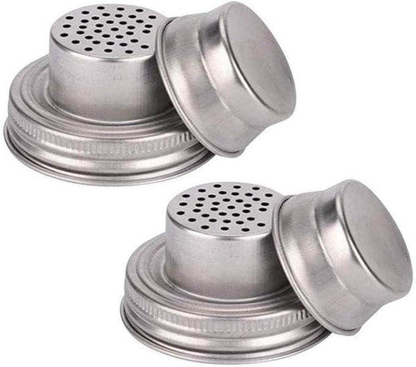 2-Pack Mason Jar Shaker Lids, Compact Stainless Steel Screw Top, Silver, Dishwasher Safe