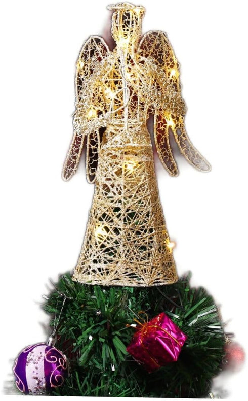ABOOFAN Gold Glitter Christmas Tree Topper - Coated Metal Angel Xmas Treetop Decoration for Holiday Decor