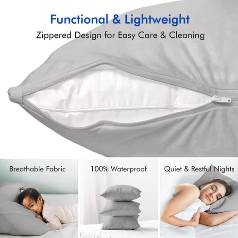 Guardmax Waterproof Pillow Protector Grey Standard Size - Zippered Bed Bug Pillow Protector 2 Pack - Hypoallergenic Pillow Case Cover Protects from Bedbug, Dust Mite, and Liquid Spills - (20 X 26)