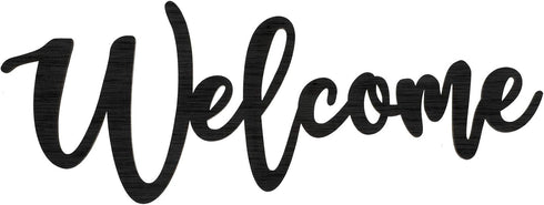 Jetec Wood Cutout Welcome Sign, Rustic Wall Decor for Front Door, Wood Art Sign, 15.7 x 6 Inches, Black