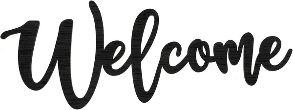 Jetec Wood Cutout Welcome Sign, Rustic Wall Decor for Front Door, Wood Art Sign, 15.7 x 6 Inches, Black