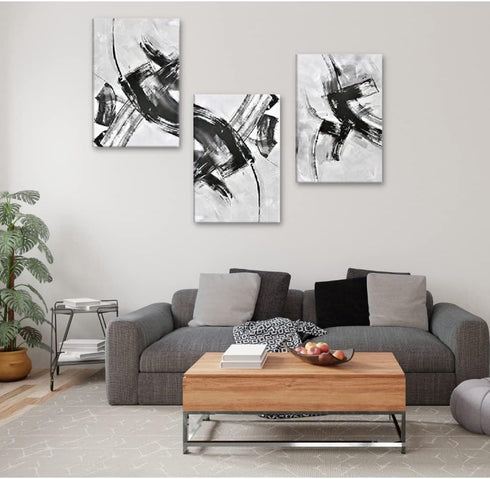 Creoate Black and White Wall Art Decor for Bedroom, 3 Pieces Abstract Lines Canvas Print Artwork for Living Room