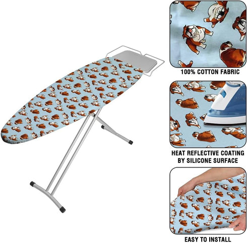 WIRESTER 15x54 Inch Ironing Board Cover, Silicone Coating, Replacement Cover with Elastic Edge, Bulldog Design