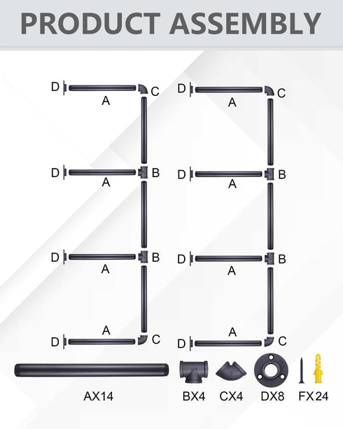 4 2 Pack 40 Inch, 3/4 MUZIK Tier Industrial Wall Mount Iron Pipe Shelf, Vintage Industrial Wall Mount Bookshelf