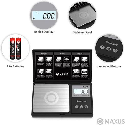 MAXUS Digital Pocket Gram Scale, 500g x 0.01g High Precision with Tray, Weighs Small Food, Jewelry