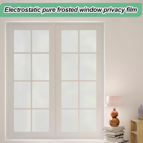 Frosted Glass Window Film, 17.3x236.2 Inches Non-Adhesive Privacy Film, Anti-UV for Bathroom Home and Office