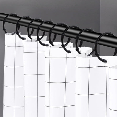 Shower Curtain Hooks - Rustproof Decorative Metal Round Rings for Bathroom Shower Rod, 12 Pack (Black)