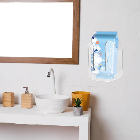 Qianyu Kitchen Wipes Storage Box Acrylic Wall-Mounted Tissue Box Holder No Punching Refillable Flushable Wipes