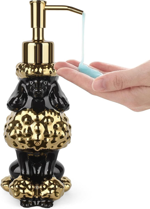 Poodle Shaped Soap/Lotion/Hand Sanitizer Ceramic Dog Lover Stainless Steel Pump Dispenser for Dog Mom Gifts, Refillable