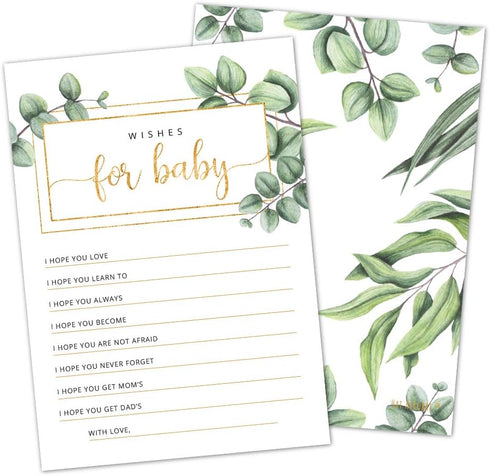 Baby Shower Wishes Cards, Gender Neutral Double-Sided Advice and Wishes Cards, Set of 50, Watercolor Design