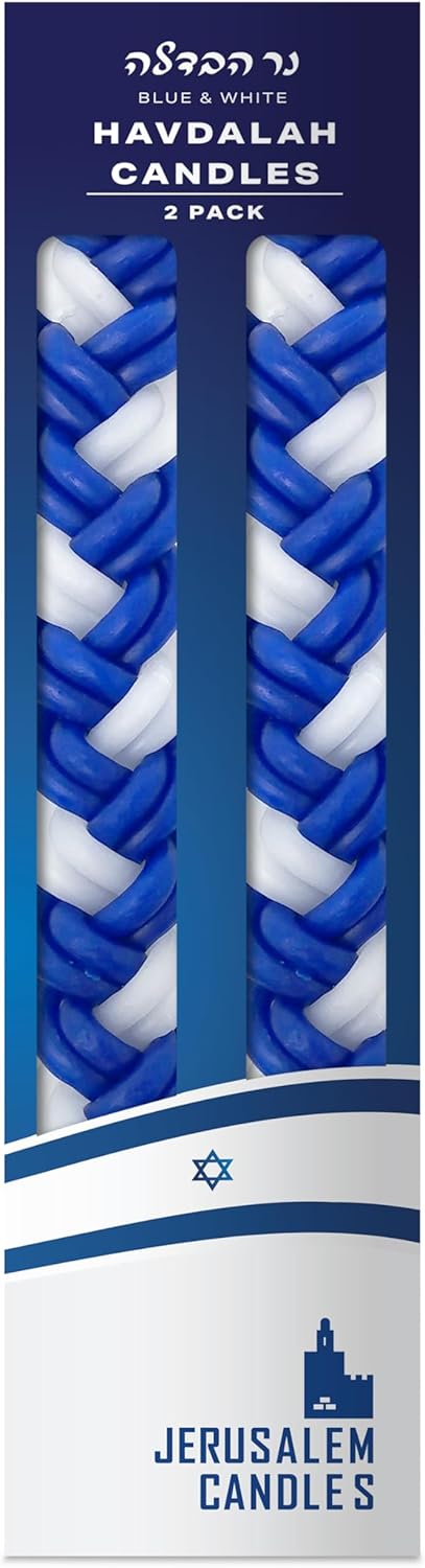 Havdalah Candle - Braided Blue and White, Flat Havdallah Candles - 2 Pack