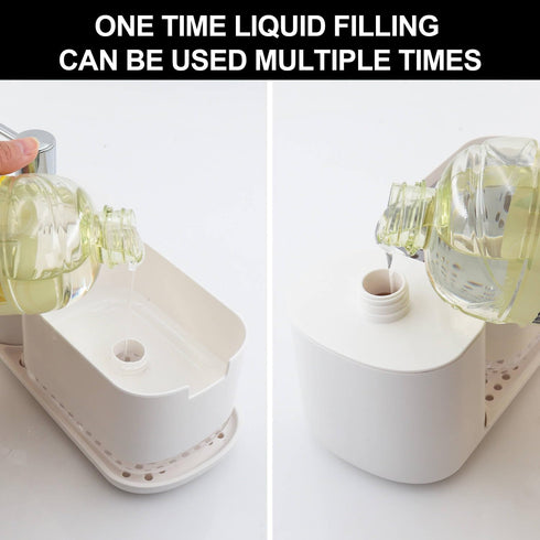 Kitchen Soap Dispenser Set with Tray and Sponge Holder, 3-in-1 Countertop Storage Organizer, Includes Dish Towel