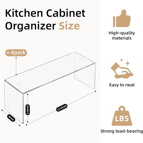 4 Packs Counter Bottles12.4 4 4.6 inch Aminigram Cabinet Organizer Shelf, Acrylic Kitchen Shelves Organizer, Spice Rack