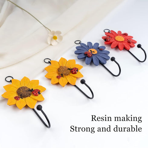 Notakia Creative Daisy Resin Wall Hooks, Hand-Painted Flower Iron Hook, Set of 4 Home Decoration