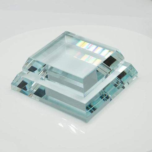 StayMax Clear Crystal Glass Square Display Base for Collectibles (3.14inch*3.14inch*0.7inch)