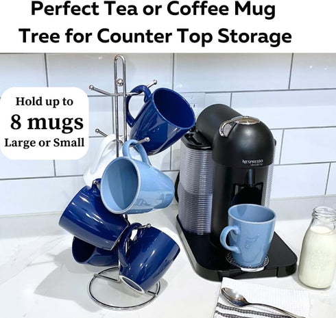 Evelots Countertop Coffee Mug Holder, Chrome Tea Cup Organizer Rack for 8 Large Mugs