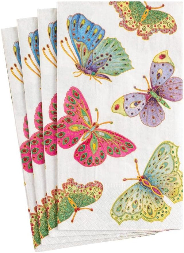 Caspari Jeweled Butterflies Paper Guest Towel Napkins in Pearl - Two Packs