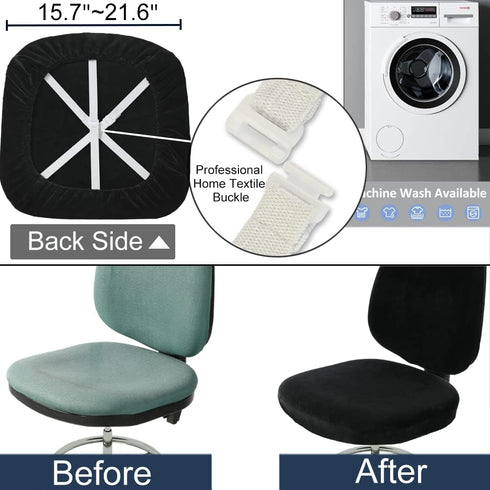BUYUE Super Soft Velvet Task Office Chair Seat Cover, Washable Dustproof Slipcover Protectors (Black, Seat Cover Only)