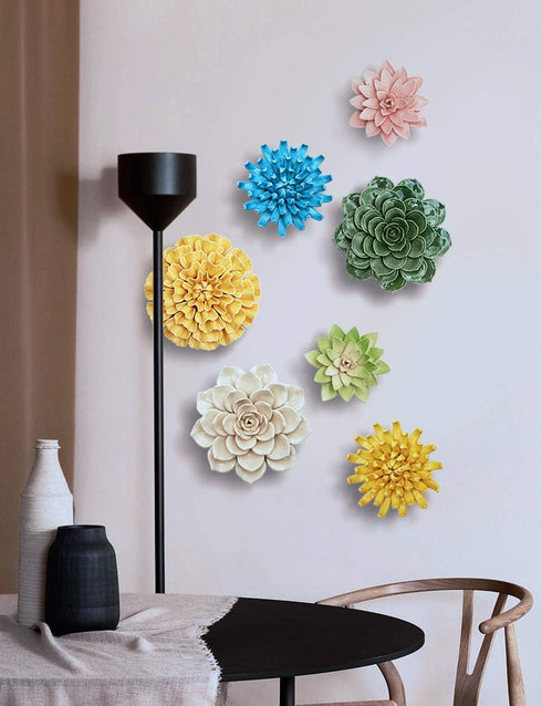 SEINHIJO Ceramic Flower Wall Decor - 3D Wall Art Sculpture, Modern Arts Gifts, Yellow 5.1 inch