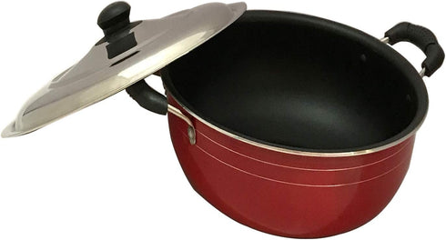 Non-Stick Kadai with Stainless Steel Lid, Aluminium Non-Stick Cookware, Deep Fry Kadai with Scrubber & Paddle