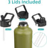 Half Gallon Insulated Water Bottle with Straw, 64 oz Water Jug with 3 Lids and Carrying Bag, Forest Green