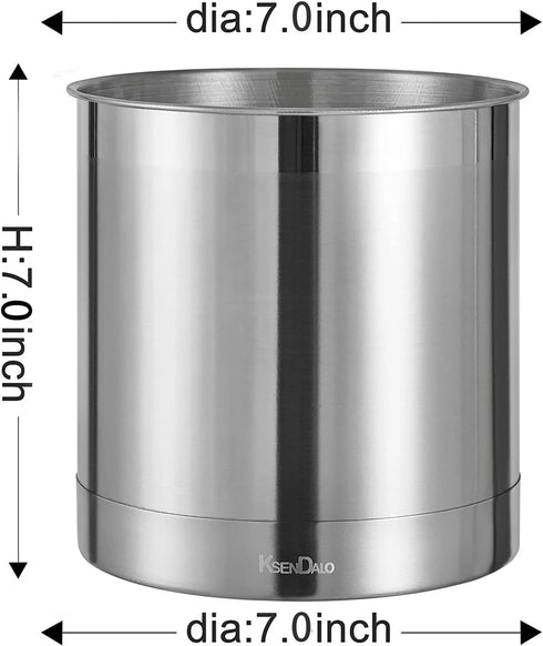 KSENDALO Kitchen Utensil Holder, 7x7inch Large Sturdy Heavy Crock for Kitchen Counter, Silver