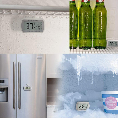 AEVETE Waterproof Digital Refrigerator Thermometer, Large LCD Freezer Room Thermometer with Magnetic Back