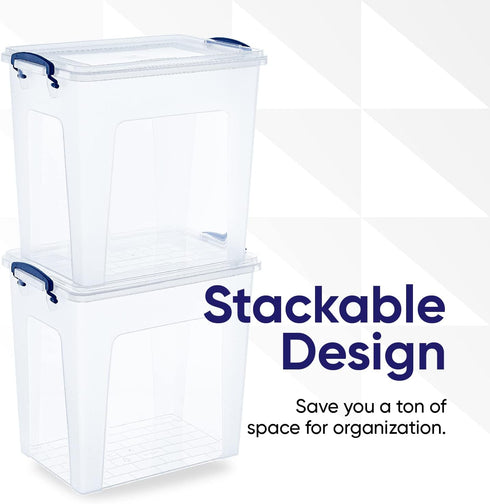 Superio Storage Bins with Lids, Clear Plastic Containers for Organizing, Stackable Totes, 4 Pack, 12 Qt